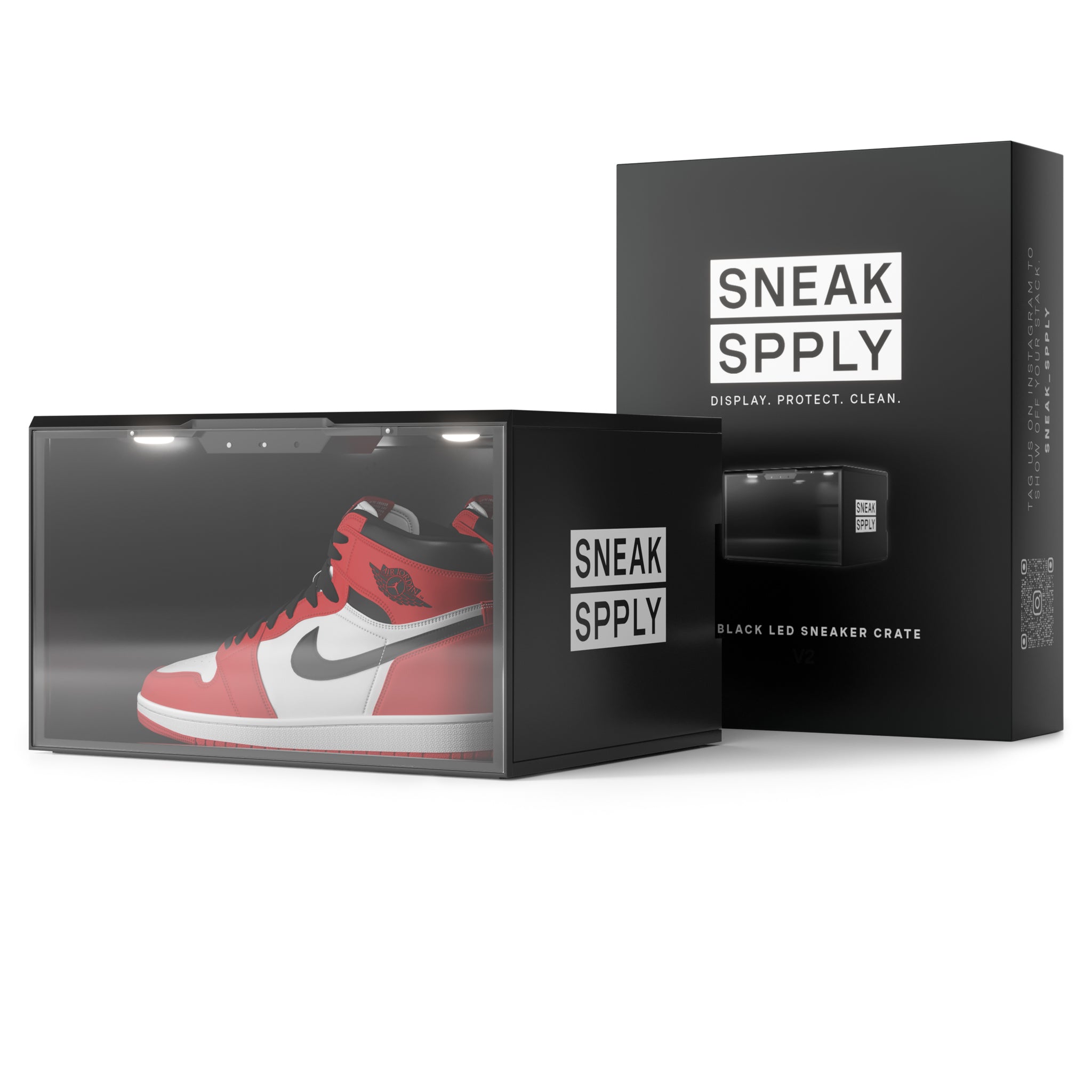 front view of Sneak Spply Stack V2 Led Storage Crate Black